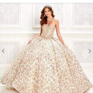 Elegant Gold Embellished Prom Dress, Sweet 16